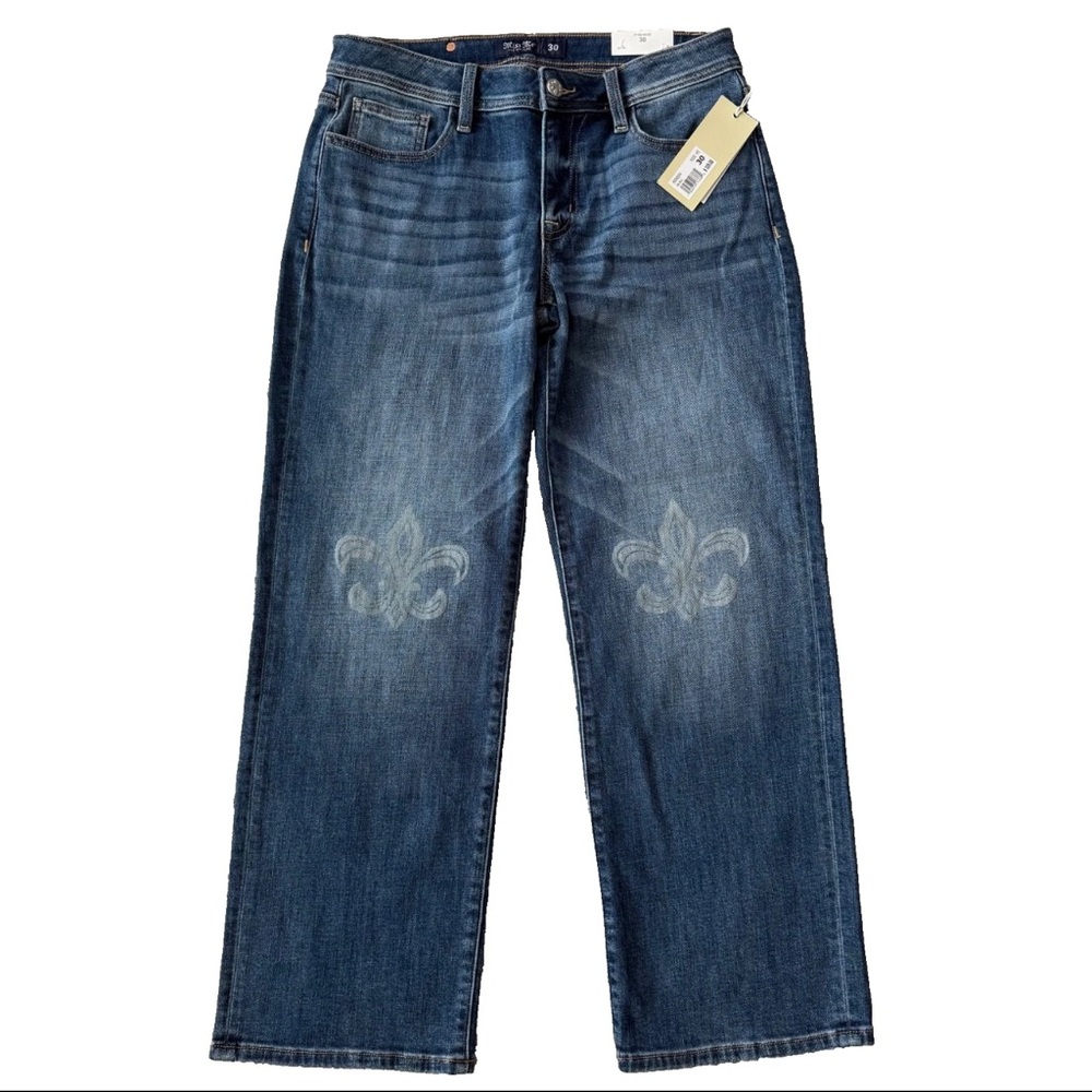 Miss Me Women's Double Fleur Mid-Rise Slim Wide Jeans Blue ($109)